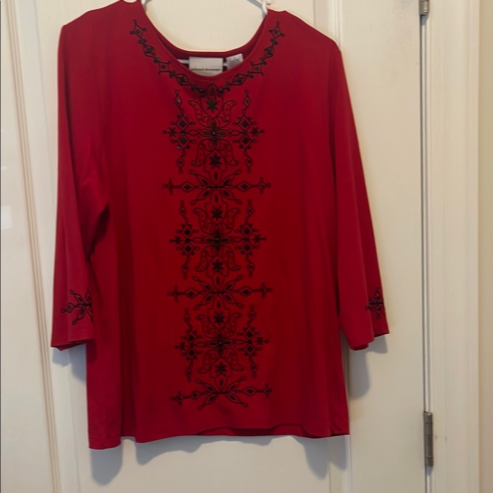 Alfred Dunner Red Blouse with Black Embroidery